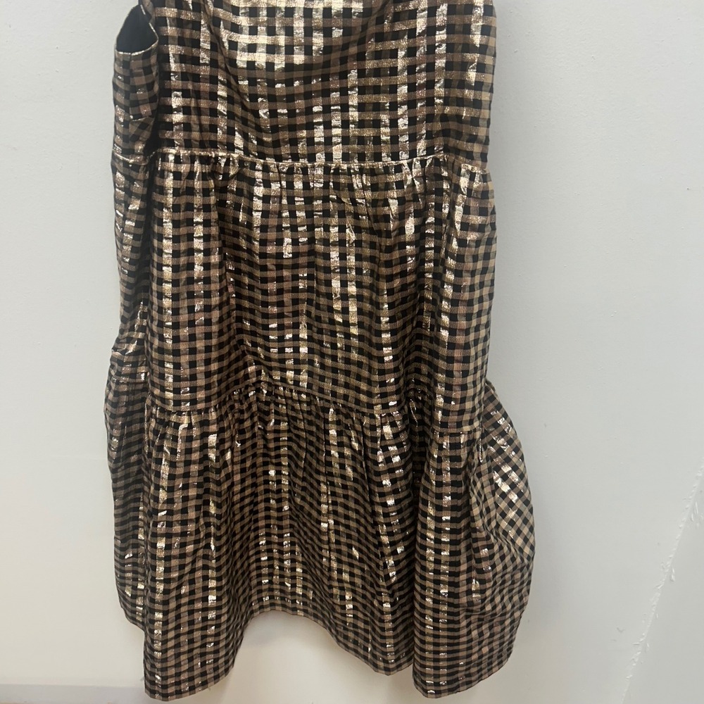 J.Crew Lurex Metallic Gingham Tiered Mini Dress Black 16 party picnic preppy - Picture 3 of 11
